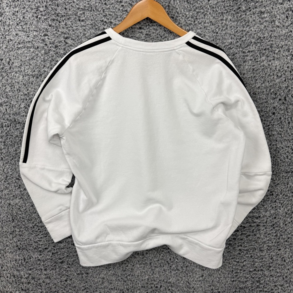 Adidas Sweatshirt Womens XL White 3-Stripes Logo Fleece Pullover Raglan Crewneck - Picture 2 of 12